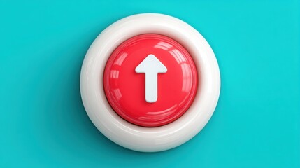 Poster - Bold red button with a white arrow indicating action representing emotionless reaction in conceptual design elements