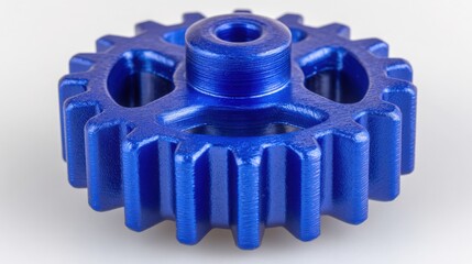 Poster - Blue gear on a white background illustrating mechanics, engineering, and the concept of coordinated movement