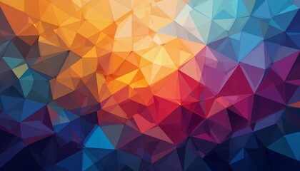 Poster - Abstract polygonal background showcases vibrant hues of orange, blue, purple, and red in a captivating geometric design.