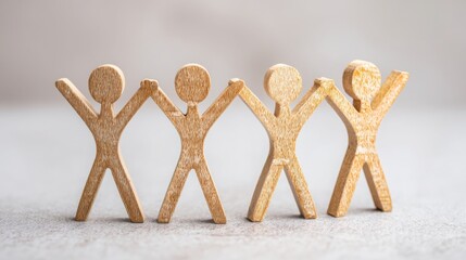 Poster - Group of wooden figures representing unity and leadership in a professional executive board setting for business harmony