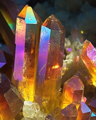Poster - Iridescent Aura Quartz Crystal Cluster Displaying a Spectrum of Colors and Natural Beauty