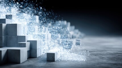 Poster - A bunch of white cubes arranged in a unique design representing ordered chaos for profit and strategy