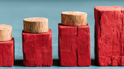 Poster - A row of red wooden blocks arranged neatly representing future algorithmic emotional rescue funds and investment concepts