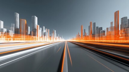 Poster - A dynamic view of a cityscape capturing future cities investment concepts emphasizing smart urban living solutions