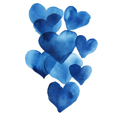 Aufkleber - Elegant collection of ultramarine watercolor hearts floating on an airy backdrop