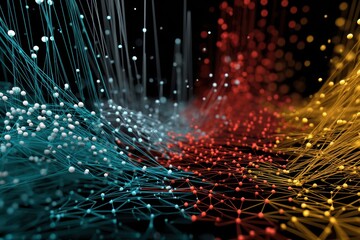 Leinwandbilder - Data Visualization Illustrates Conflict in Technology Landscape Featuring Global Giants and AI Themes Amid Vivid Colors and Interconnected Lines Generative AI