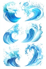 Poster - Dynamic Watercolor Waves Set on White Background for Creative Projects and Design Elements