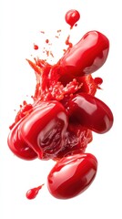 Aufkleber - Dynamic Red Splash with Glossy Beans on White Backdrop for Creative Design Projects