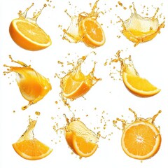 Poster - Orange Slices with Splashing Juice on White Background Freshness and Vitamin C Boost