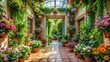 © Kitiphong - Vibrant entrance hall with blooming flowers and lush greenery , home, entrance,  home, entrance, hallway, ferns, bloom