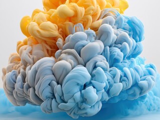 Poster - Ethereal Cloud of Color: A Mesmerizing Dance of Yellow and Blue in Abstract Formations
