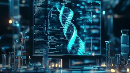 Poster - Cybernetic DNA: Futuristic Lab's Glowing Genetic Code