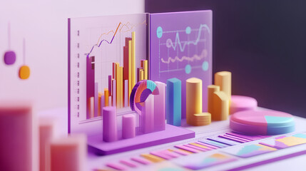 Poster - digital stock market analysis in with growth charts and financial investment data