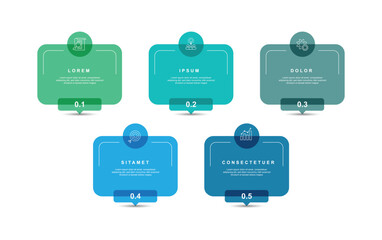 Fototapete - 5 step columns or table square for infographic template, banner presentation, business information and web graphic design.