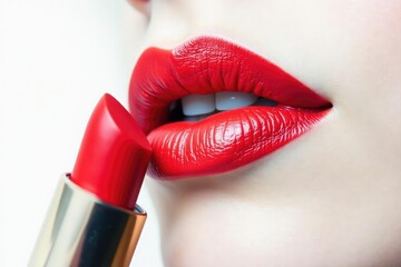 Wall Mural - Close-up of vibrant red lipstick on pure white , abstract, texture