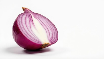 Wall Mural - Red onion half, cross-section reveals layers, sharp focus, clean white backdrop, fresh, culinary