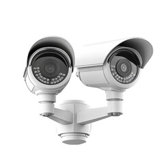 Poster - CCTV cameras mounted on a white surface isolated for security monitoring purposes, CCTV cameras isolated on white background
