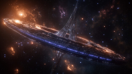 Wall Mural - celestial encounter: a mesmerizing digital art piece showcasing a futuristic spacecraft traversing t