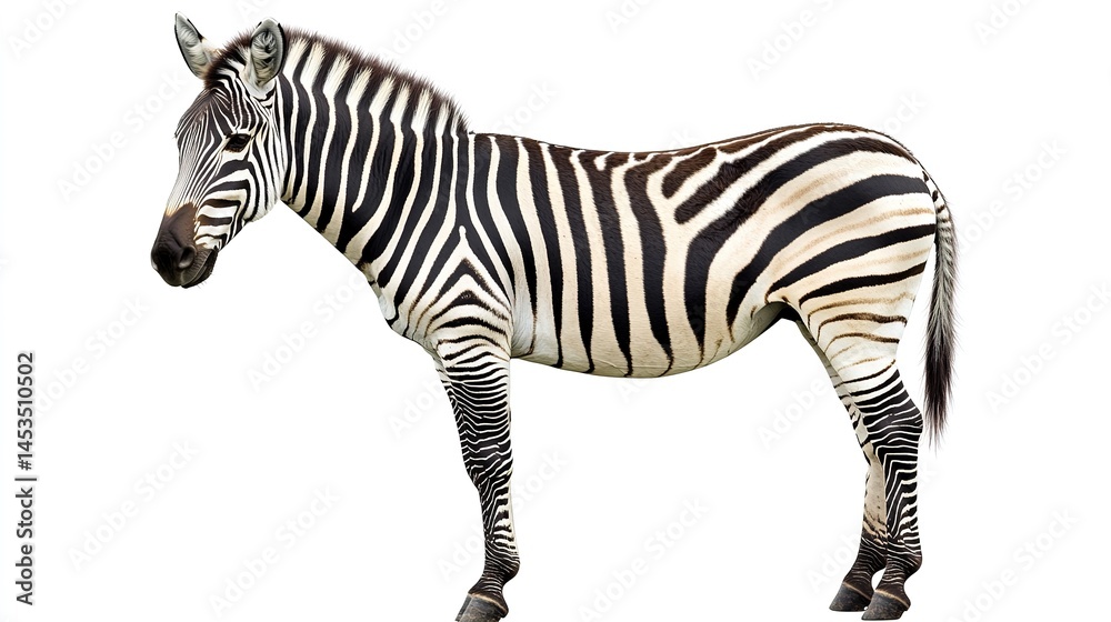 Portrait of Zebra Standing Gracefully, Isolated on Transparent or White Background. Captivating Wildlife Image