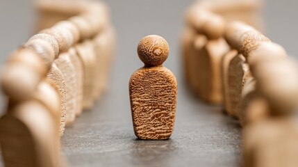 Poster - Wooden figure representing adaptive strategies and flexible decision-making on a table surface in a modern workspace