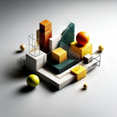 Aufkleber - Abstract Composition: Geometric Shapes and Textures in a Minimalist Setting with Vibrant Colors, Creating a Modern and Artistic Visual