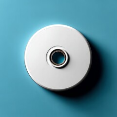 Leinwandbilder - Elegant White Disc with Golden-Lined Center on Tranquil Blue Backdrop, a Study in Simplicity and Contrast