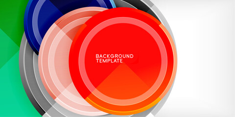 Poster - Abstract circles overlap, creating vibrant visual effect. Bright colors contrast dark background. Modern design element.