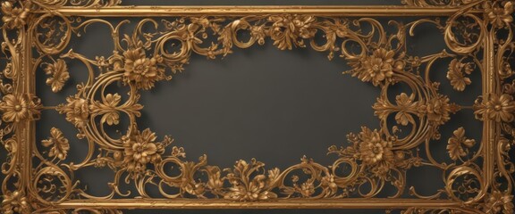 Wall Mural - Intricate gold filigree scroll frame, vintage floral design , vintage frame, retro, floral pattern