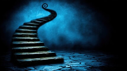 Poster - A Mystical Journey Through the Multiverse with Cosmic Stairs Leading to Unknown Realms and Philosophical Explorations in a Surreal Atmosphere