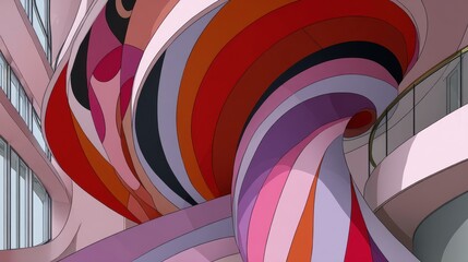 Poster - A Colorful Journey Through the Cosmic Multiverse: Abstract Swirls and Spirals Captured in a Stunning Architectural Space