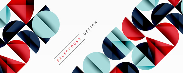 Aufkleber - Abstract geometric pattern. Red, blue, gray shapes overlap. Minimalist design with text elements. Clean background creates modern aesthetic.