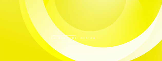Leinwandbilder - Bright yellow background features curved shapes, gradients. Modern design suggests energy, optimism, simplicity. Text reads background design.