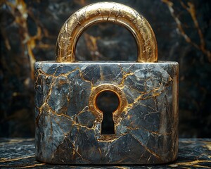 Poster - Elegant marble padlock with luxurious gold veins