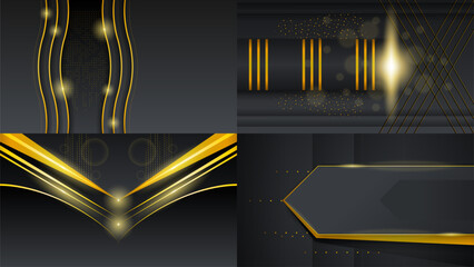 Poster - Set Abstract Collection Dark Black Gold Material Modern Background With Golden Lines Stripes Shadows Backdrop Wallpaper Decoration Vector Design Style