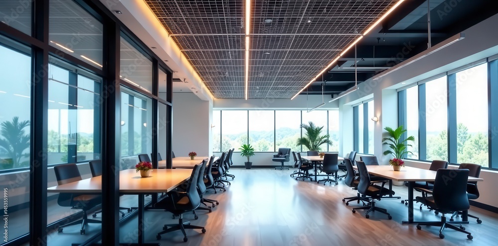 Modern office suspended ceiling grid installation , tiles ...
