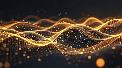 Poster - Dynamic waves of golden light abstract digital art virtual space enigmatic environment close-up viewpoint visual elegance for modern aesthetics