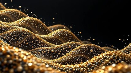 Poster - Golden particles flowing over waves abstract art digital creation studio environment close-up view visual harmony