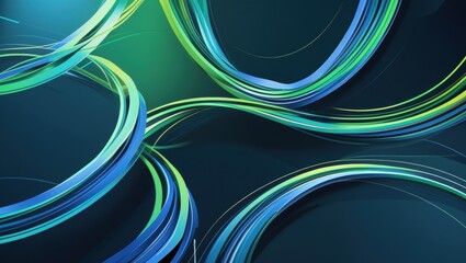 Poster - Abstract blue and green flowing lines on a dark background, creating a sense of movement and energy. The design is modern and dynamic, ideal for various creative projects.