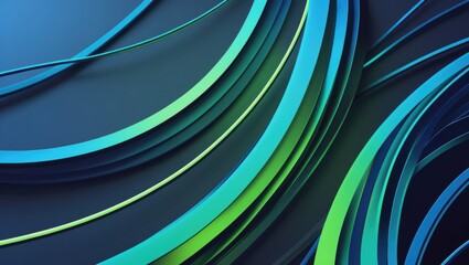 Poster - Abstract lines with shades of blue and green, creating an elegant and modern design. The lines curve and flow across the image