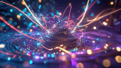Poster - An abstract representation of energy flows, illustrated by vibrant light trails