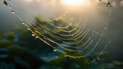 spider web with dew drops