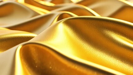 Poster - close up view of luxurious golden fabric with smooth, shiny texture and elegant waves, creating rich
