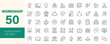 © Dear Lala - Workshop icon set. Business related line icons: teamwork, collaboration, education, coaching, team building, meeting, training, presentation and more. Editable stroke. Vector illustration.