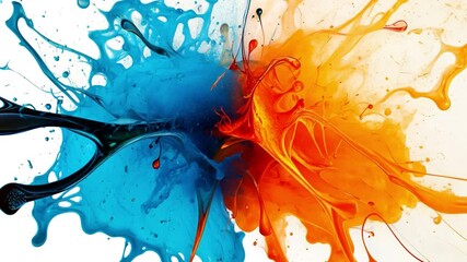 Poster - Clash of Colors: A stunning splash of vibrant hues, where the cool azure meets fiery orange, creating a visual spectacle of dynamic contrast and artistic expression. 