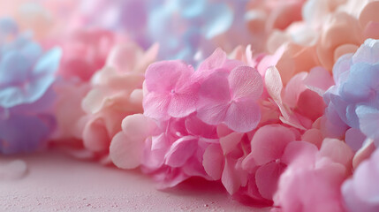 Poster - Pastel hydrangea flower background soft focus spring floral blossom bloom nature beauty aesthetic wallpaper
