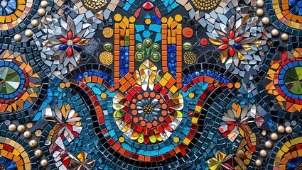Hamsa hand recycled material mosaic abstract design pattern artwork