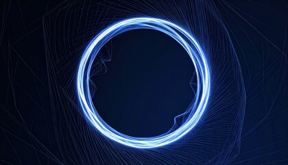 Poster - Dynamic blue light circle animation digital art abstract visualization dark background close-up view motion graphics for technology