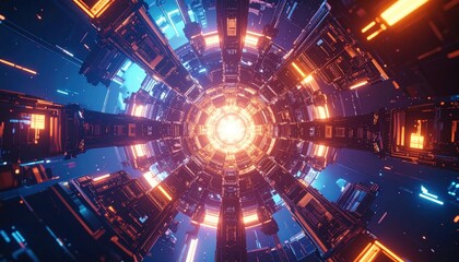 Poster - Futuristic energy burst digital realm abstract artwork sci-fi environment central perspective technology concept
