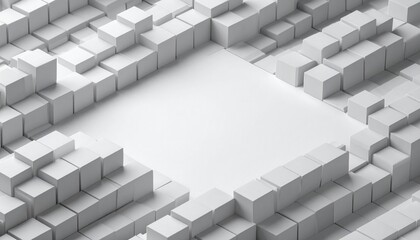 Poster - Abstract arrangement of white cubes in a minimalist space modern art indoor environment aerial view spatial concept