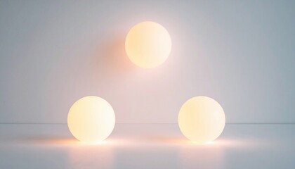 Poster - Illuminated spheres balancing above minimalist studio setting photography contemporary design close-up view light and shadow play